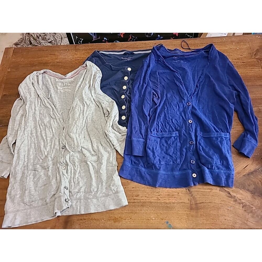 Aeropostale Lot Of 3 Womens Cardigan Button Down Blue Gray XL Vintage